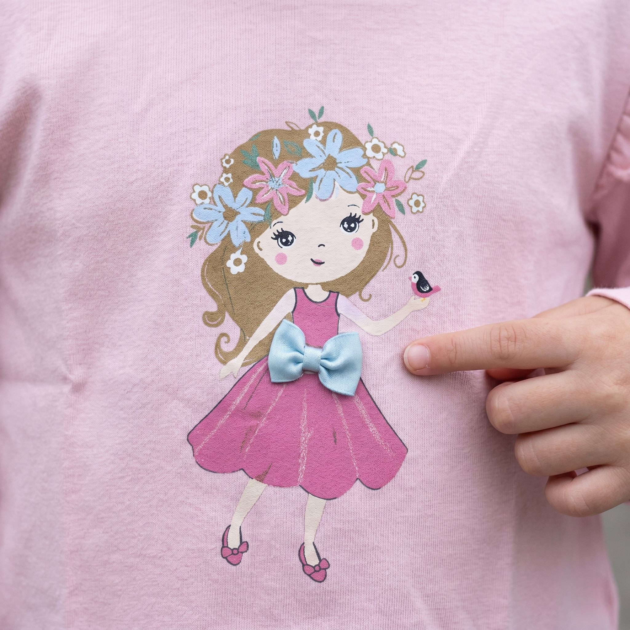 Polo Niña Algodón Manga Larga Rosa con Volantes (Estampado Niña)