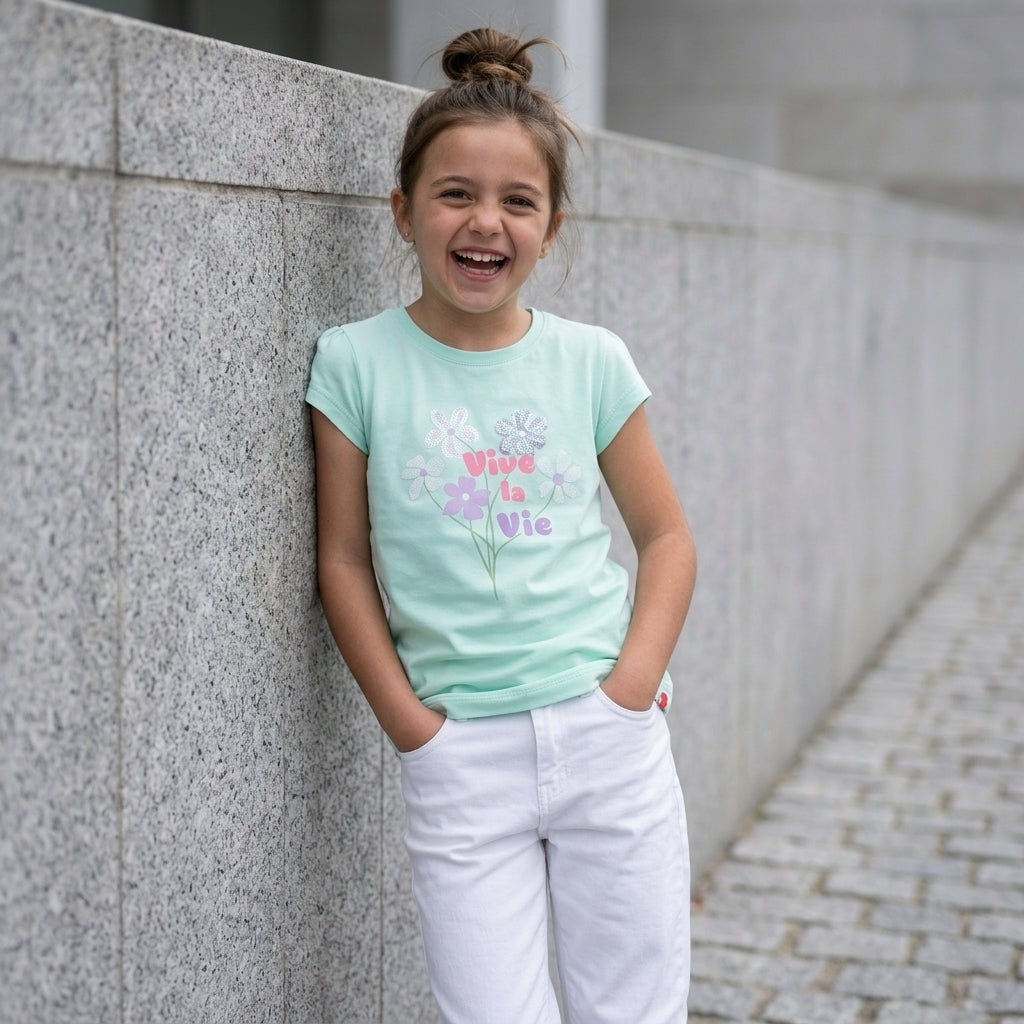 Polo de Algodón para Niña Verde Menta Estampado Floral