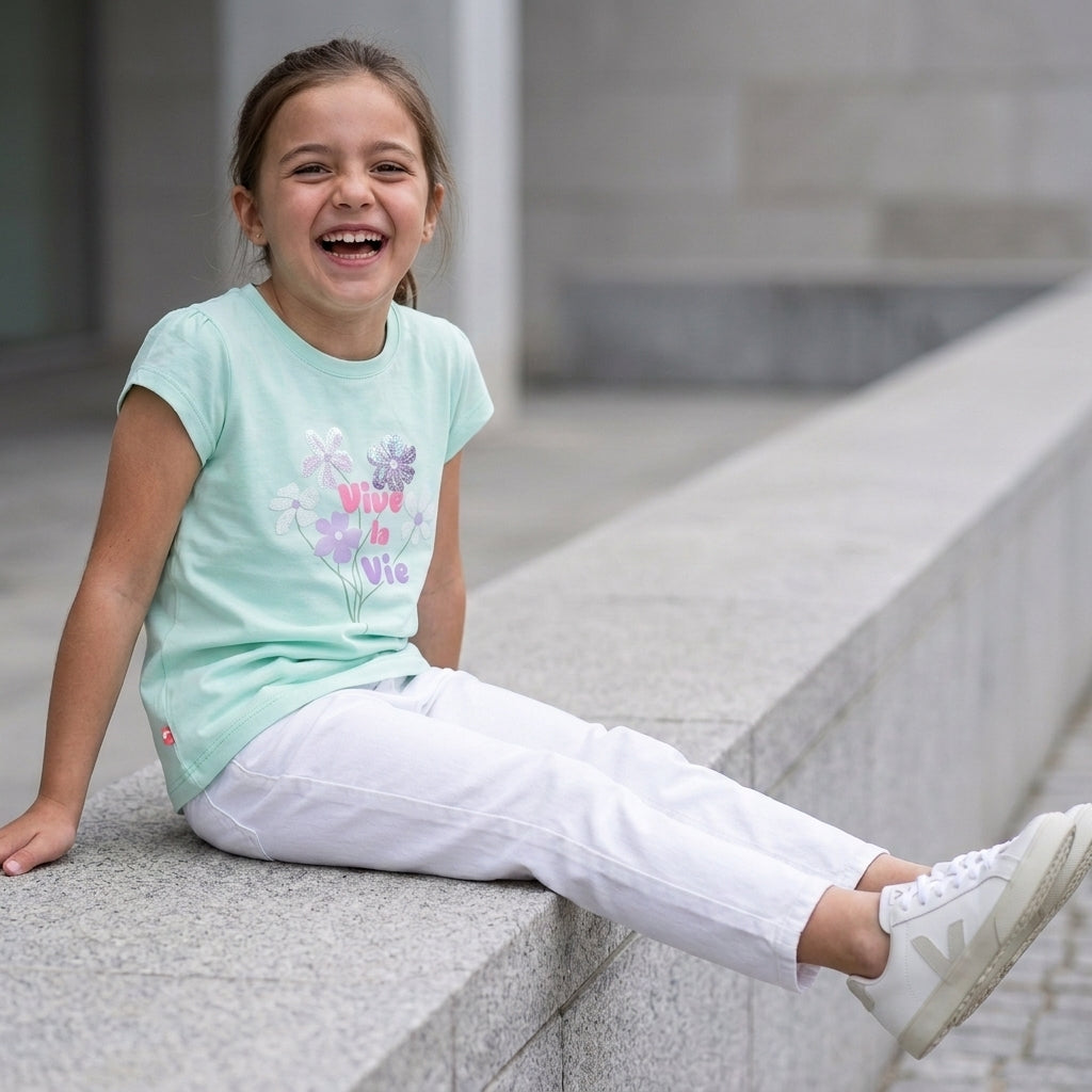 Polo de Algodón para Niña Verde Menta Estampado Floral