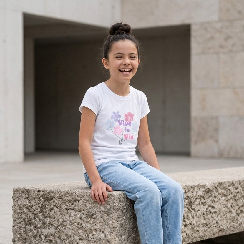 Polo de Algodón para Niña Blanco estampado Floral