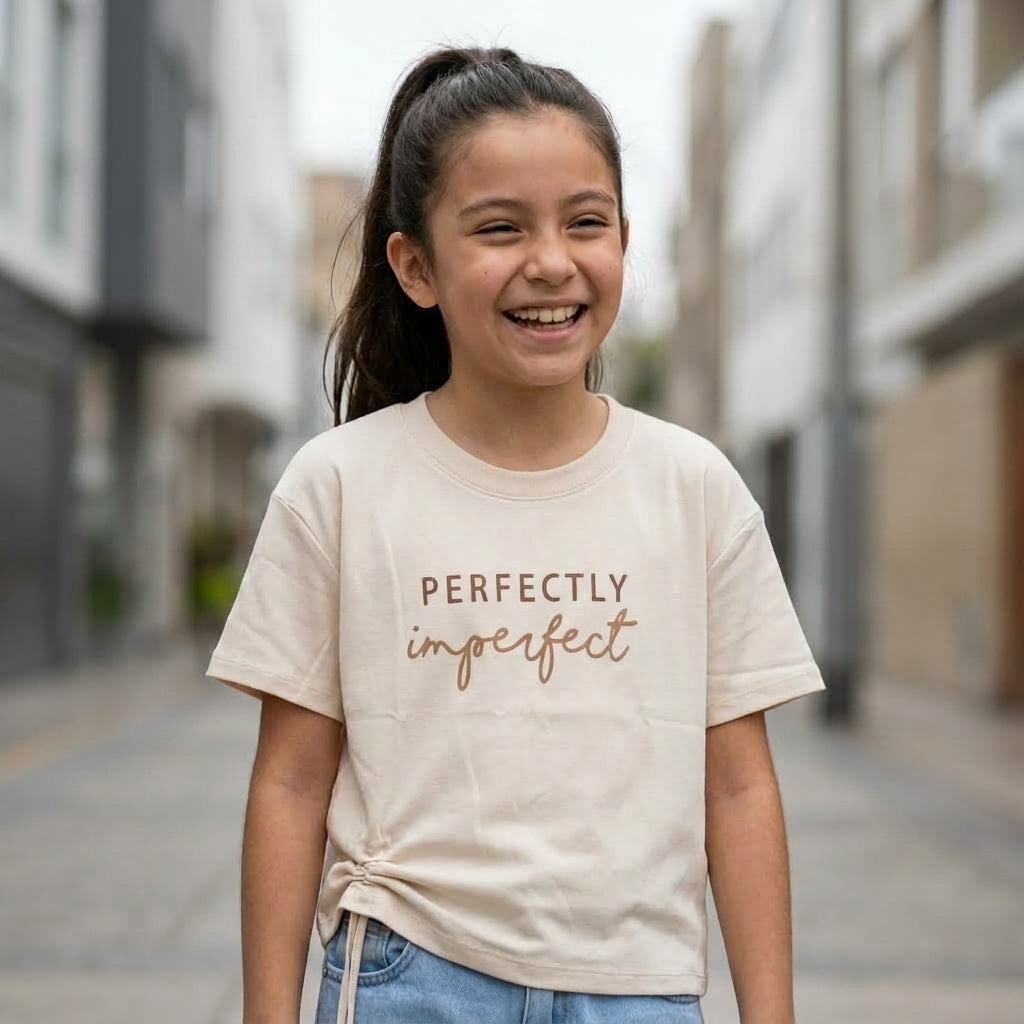 Polo Niña Algodón Estampado "Perfectly Imperfect" Arena