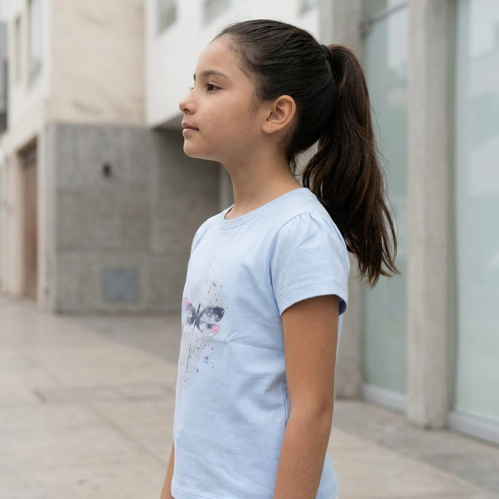 Polo Niña Algodón Estampado Libélula Celeste