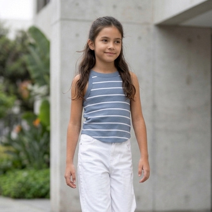 Bividí Rib Niña Acero con Rayas Blancas