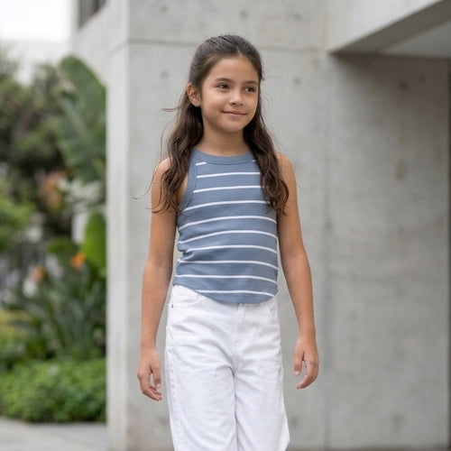 Bividí Rib Niña Acero con Rayas Blancas