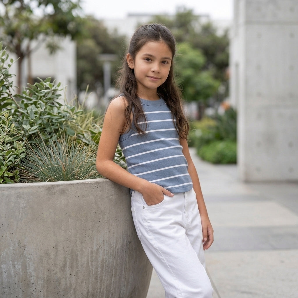 Bividí Rib Niña Acero con Rayas Blancas