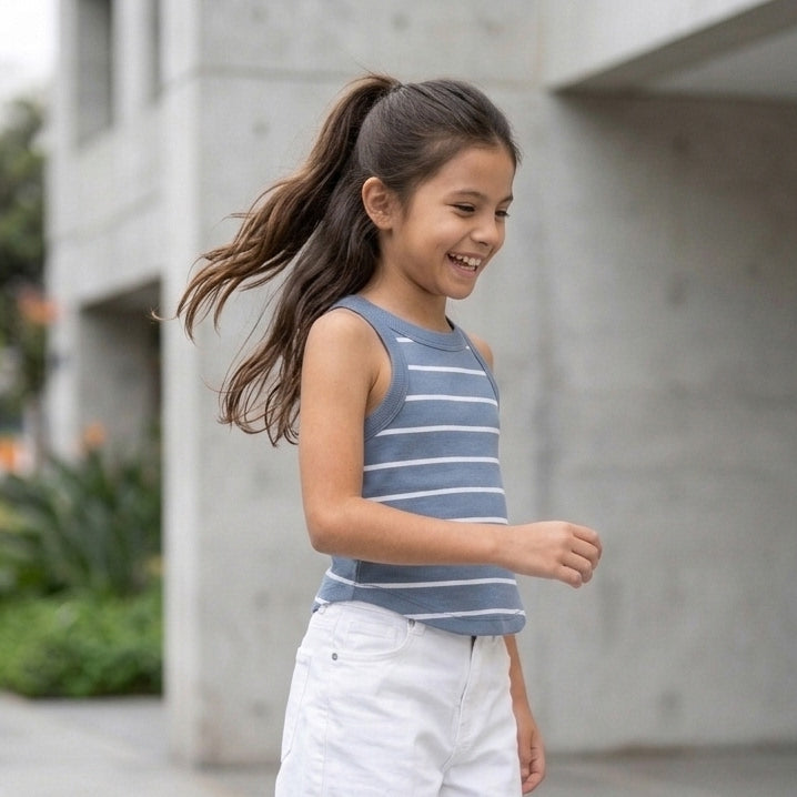 Bividí Rib Niña Acero con Rayas Blancas