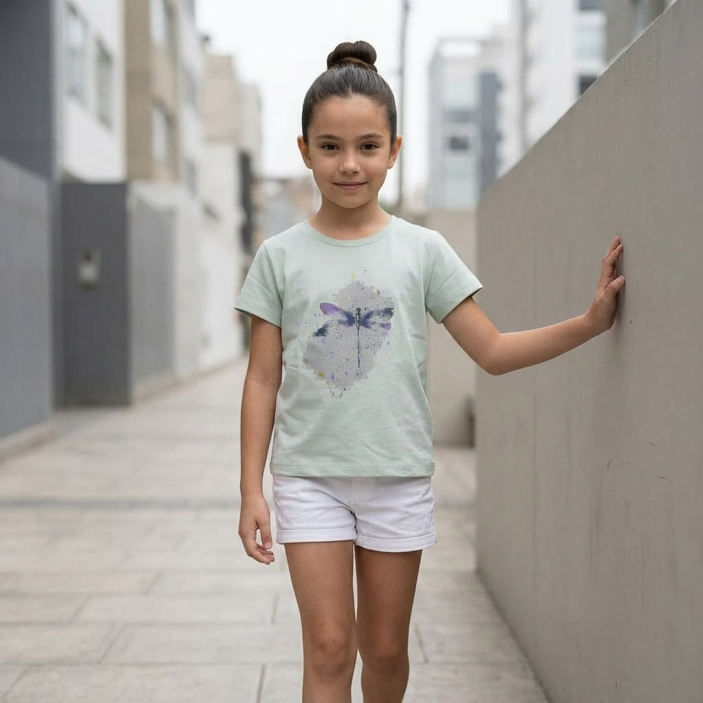 Polo Niña Algodón Estampado Libélula Verde