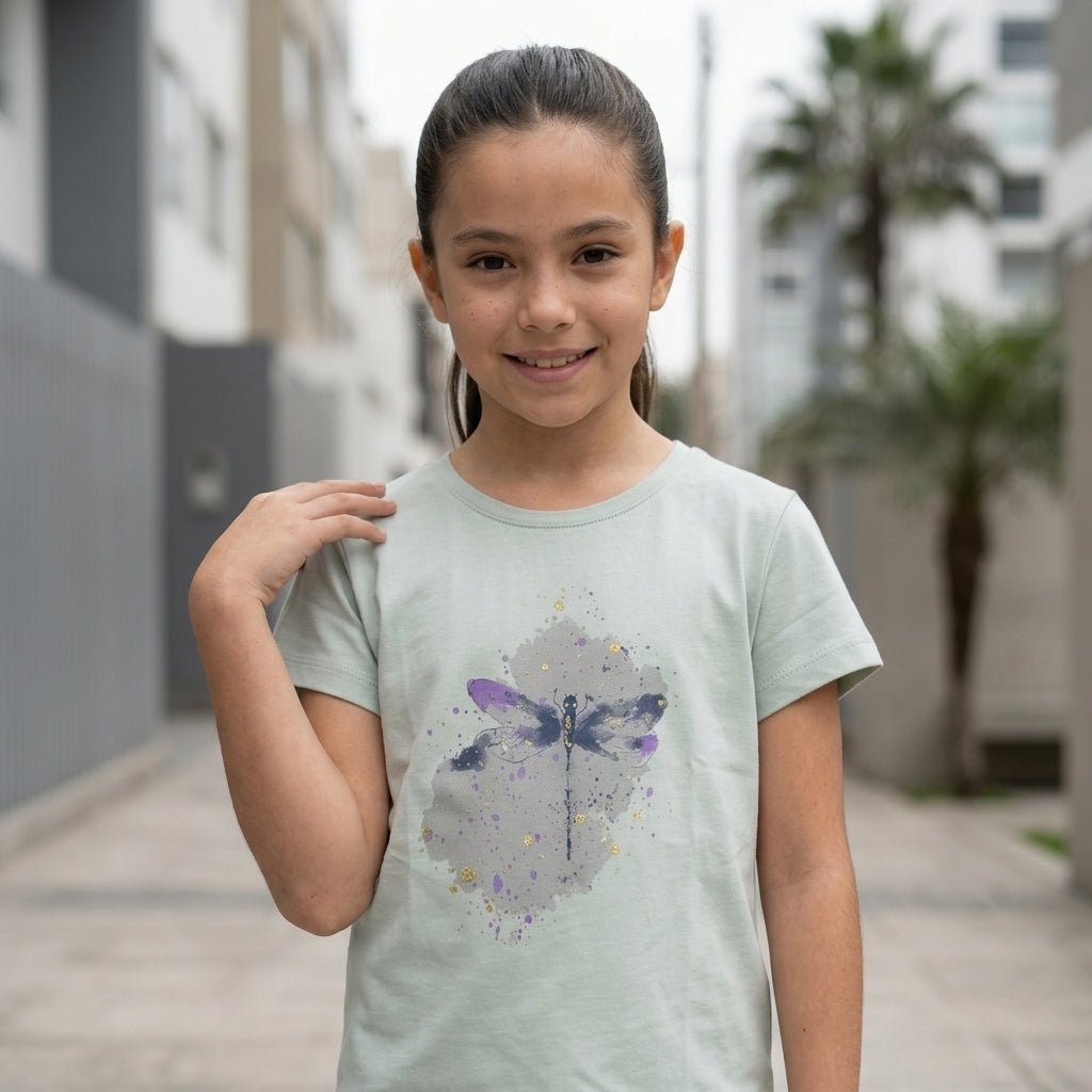 Polo Niña Algodón Estampado Libélula Verde