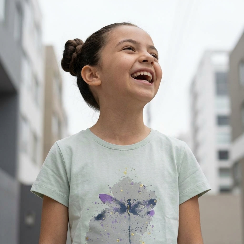 Polo Niña Algodón Estampado Libélula Verde