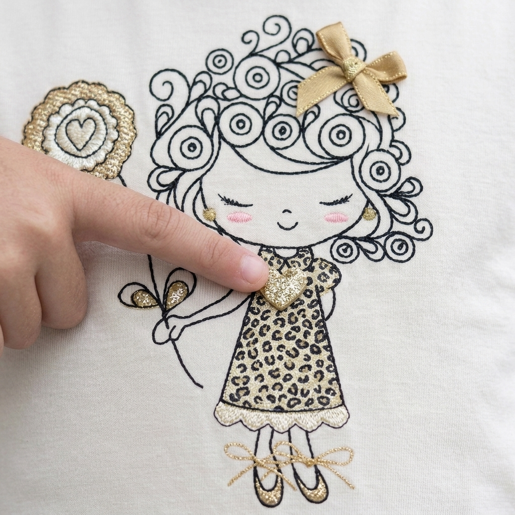 Polo Manga Corta Estampado Muñequita Beige para Niña | Algodón