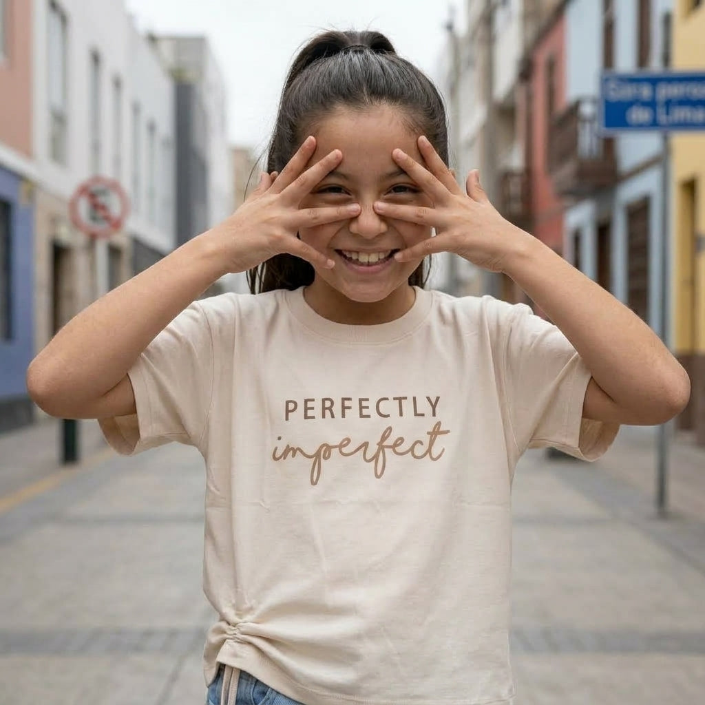 Polo Niña Algodón Estampado "Perfectly Imperfect" Arena