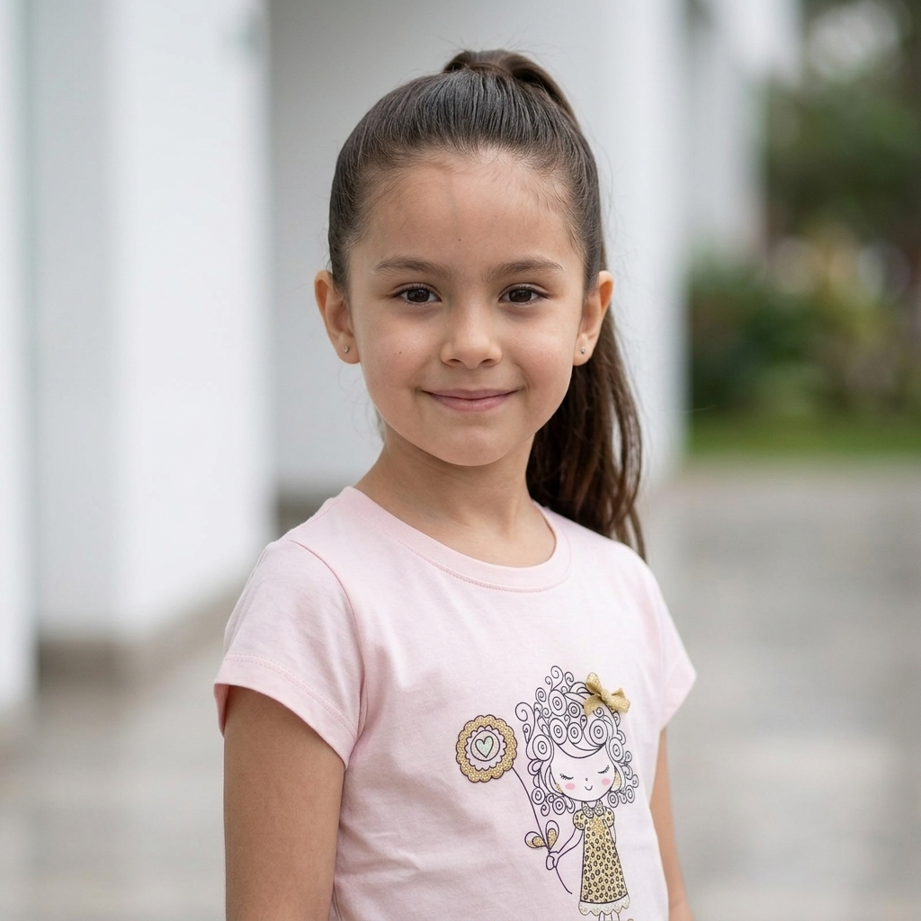 Polo Manga Corta Estampado Muñequita Rosado para Niña | Algodón
