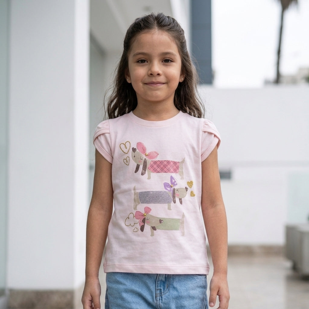 Polo de Algodón para Niña con Manga Tulipán - Rosa