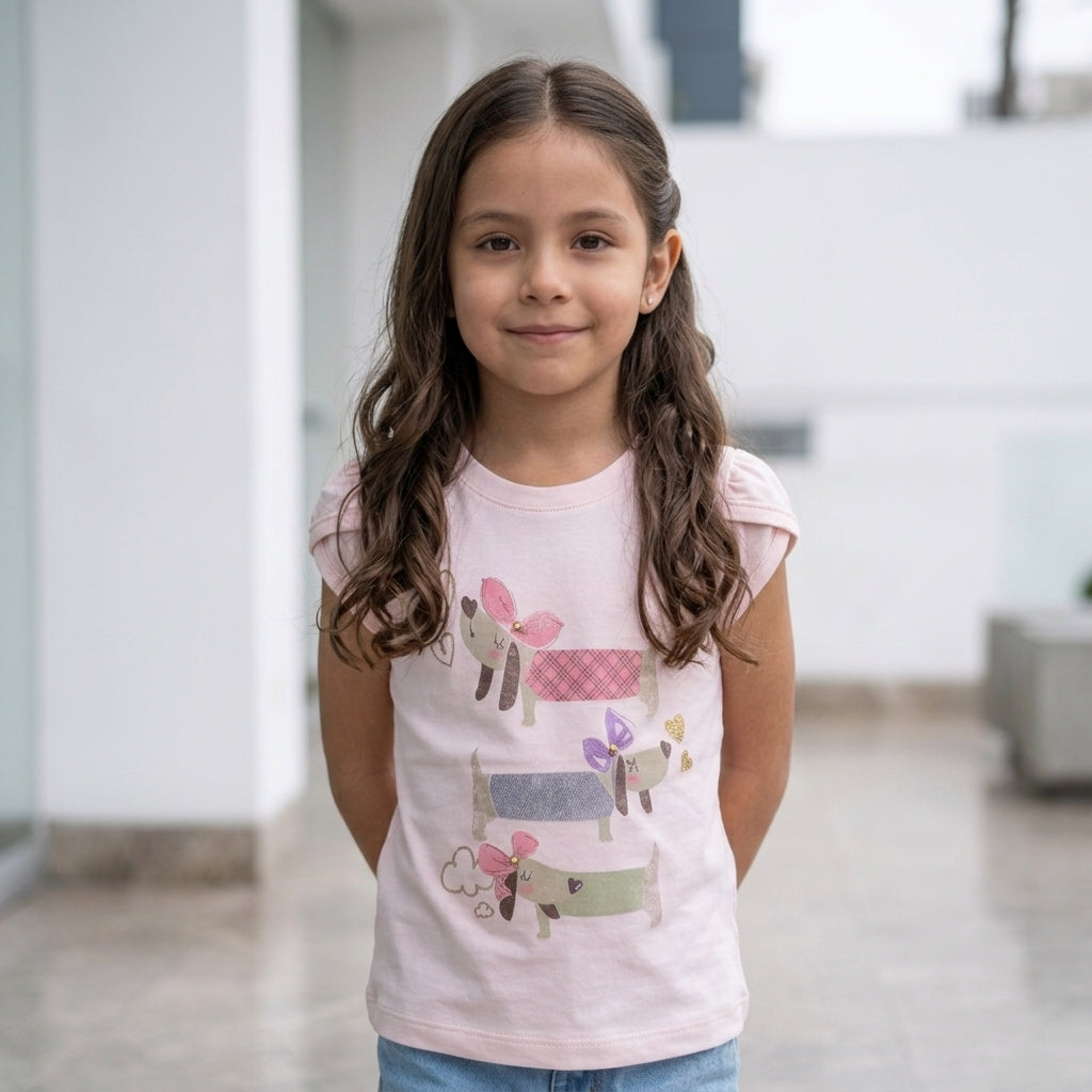 Polo de Algodón para Niña con Manga Tulipán - Rosa