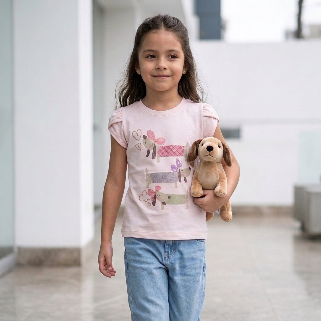 Polo de Algodón para Niña con Manga Tulipán - Rosa
