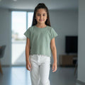 Polo crop niña verde cemento manga corta – Angela Kids Perú