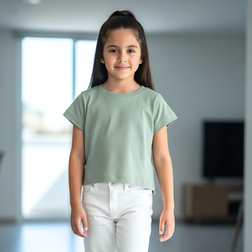 Polo manga corta crop niña verde cemento Angela Kids Perú