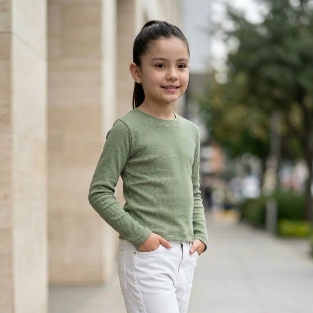Polo manga corta niña algodón verde – Angela Kids ropa infantil Perú
