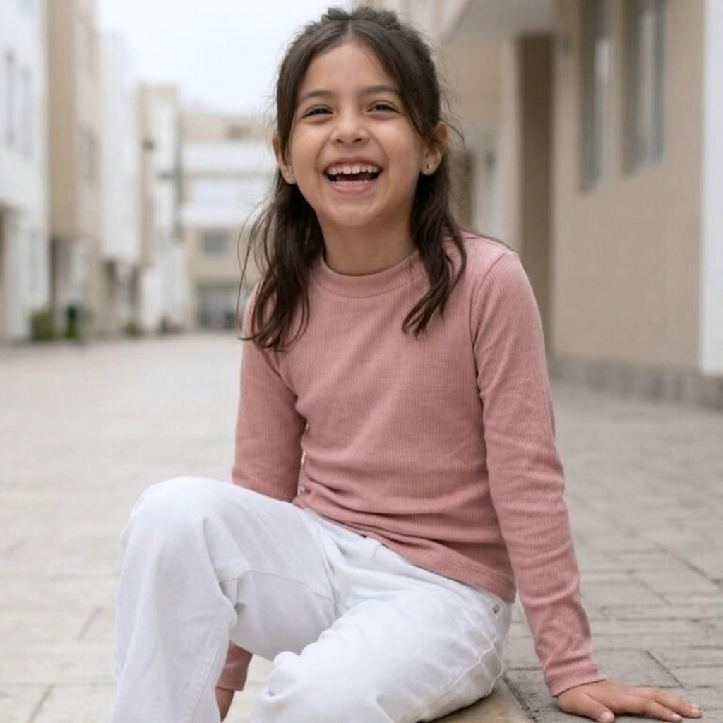 Polo manga larga niña algodón rosa – Angela Kids