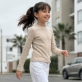 Polo niña algodón arena manga larga – Angela Kids Perú