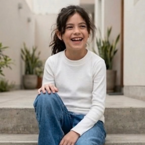 Polo niña algodón blanco manga corta – Angela Kids Perú