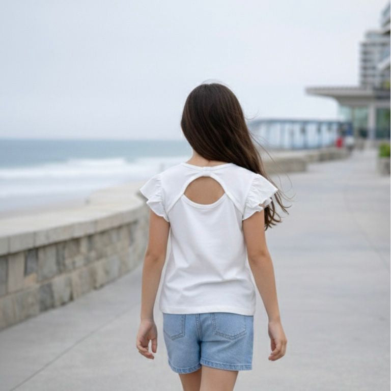 Polo niña blanco con mangas globo femenino – Angela Kids ropa para niñas