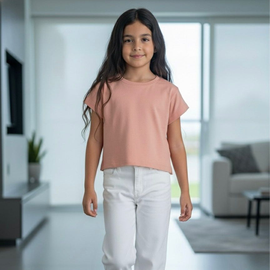 Polo niña crop palo rosa femenino casual – Angela Kids