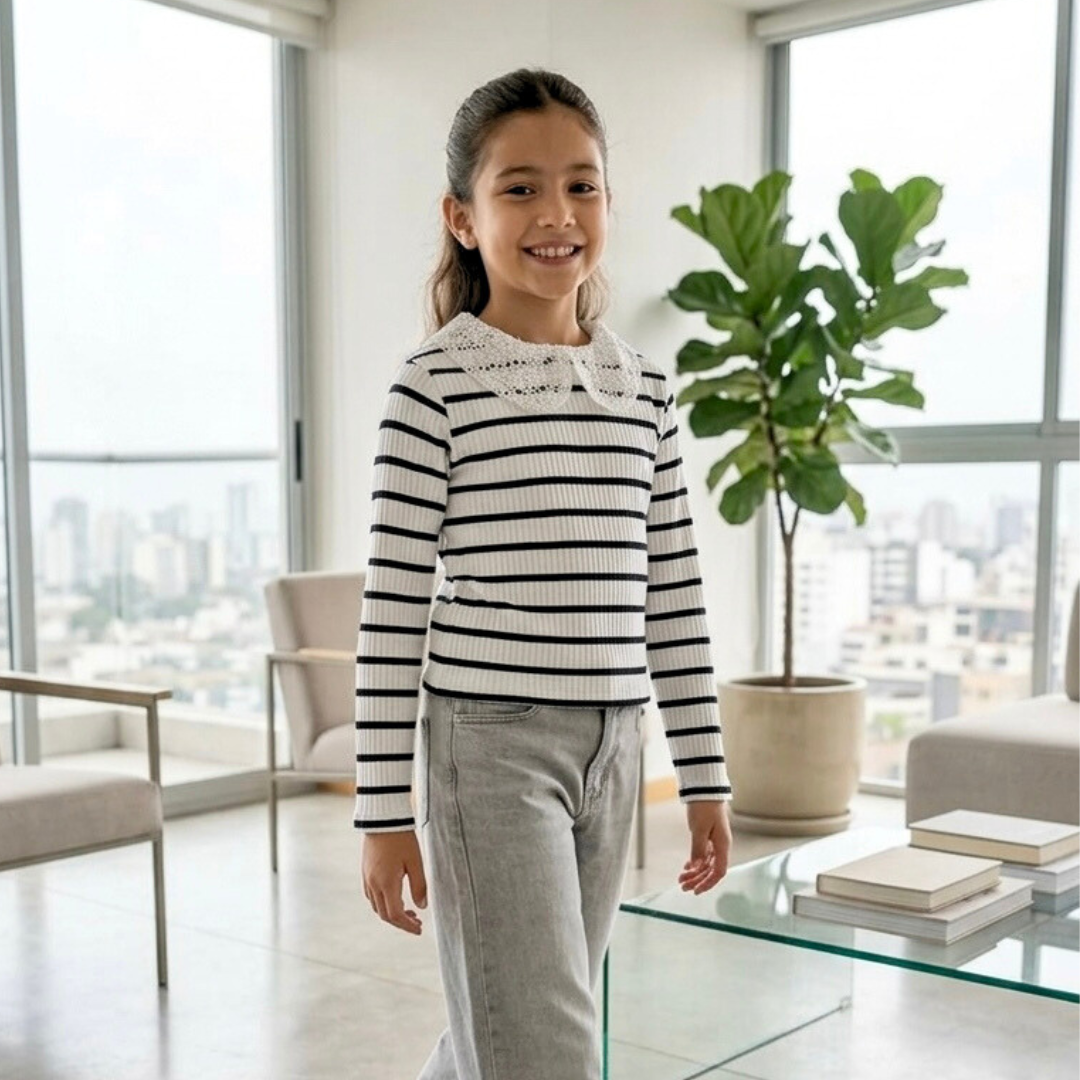 Polo niña cuello broderie blanco algodón – Angela Kids Perú
