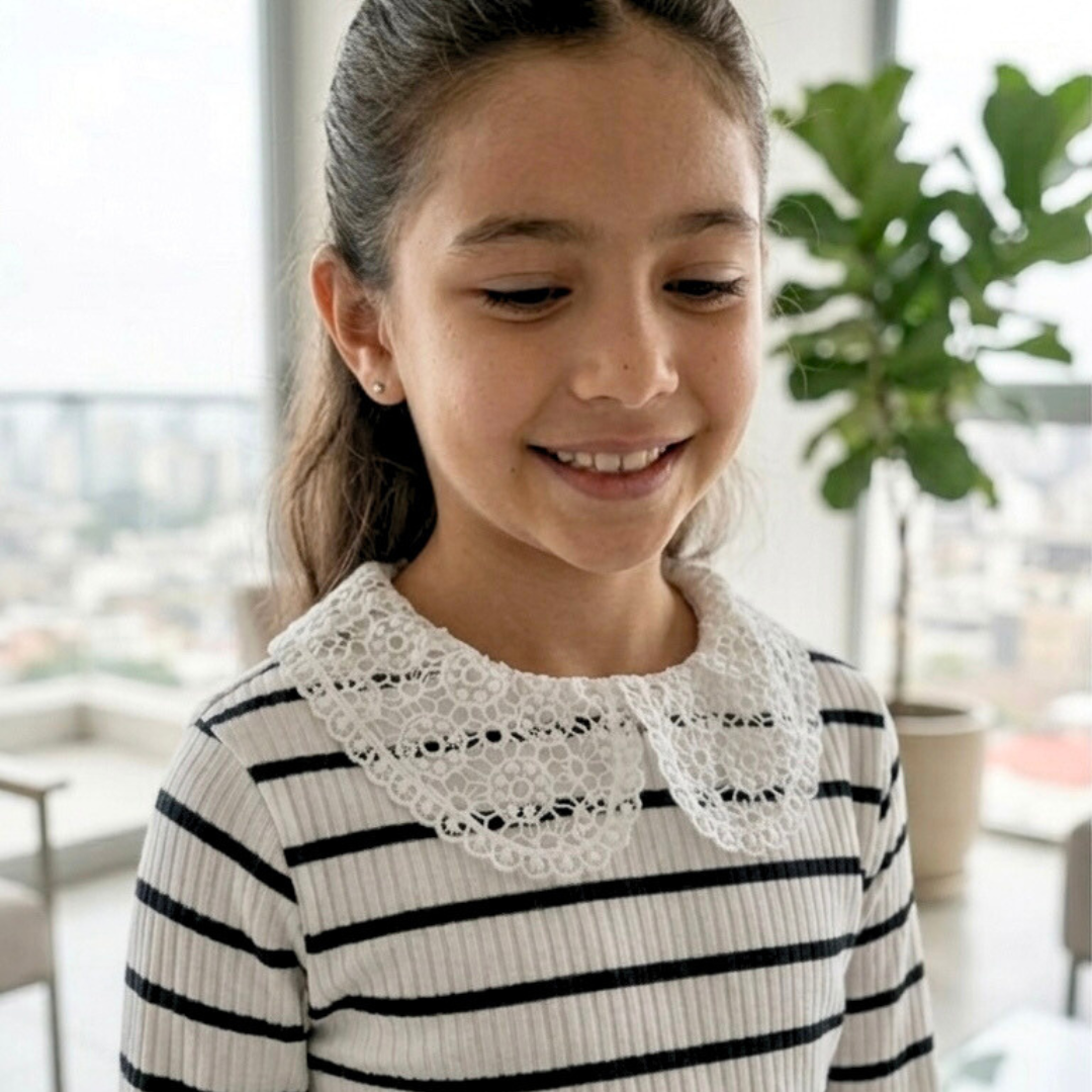 Polo niña cuello broderie blanco algodón – Angela Kids Perú
