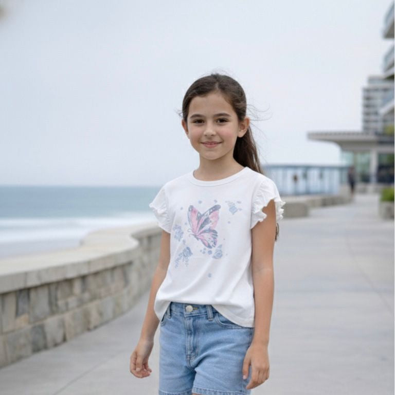 Polo niña mangas globo blanco algodón – Angela Kids Perú