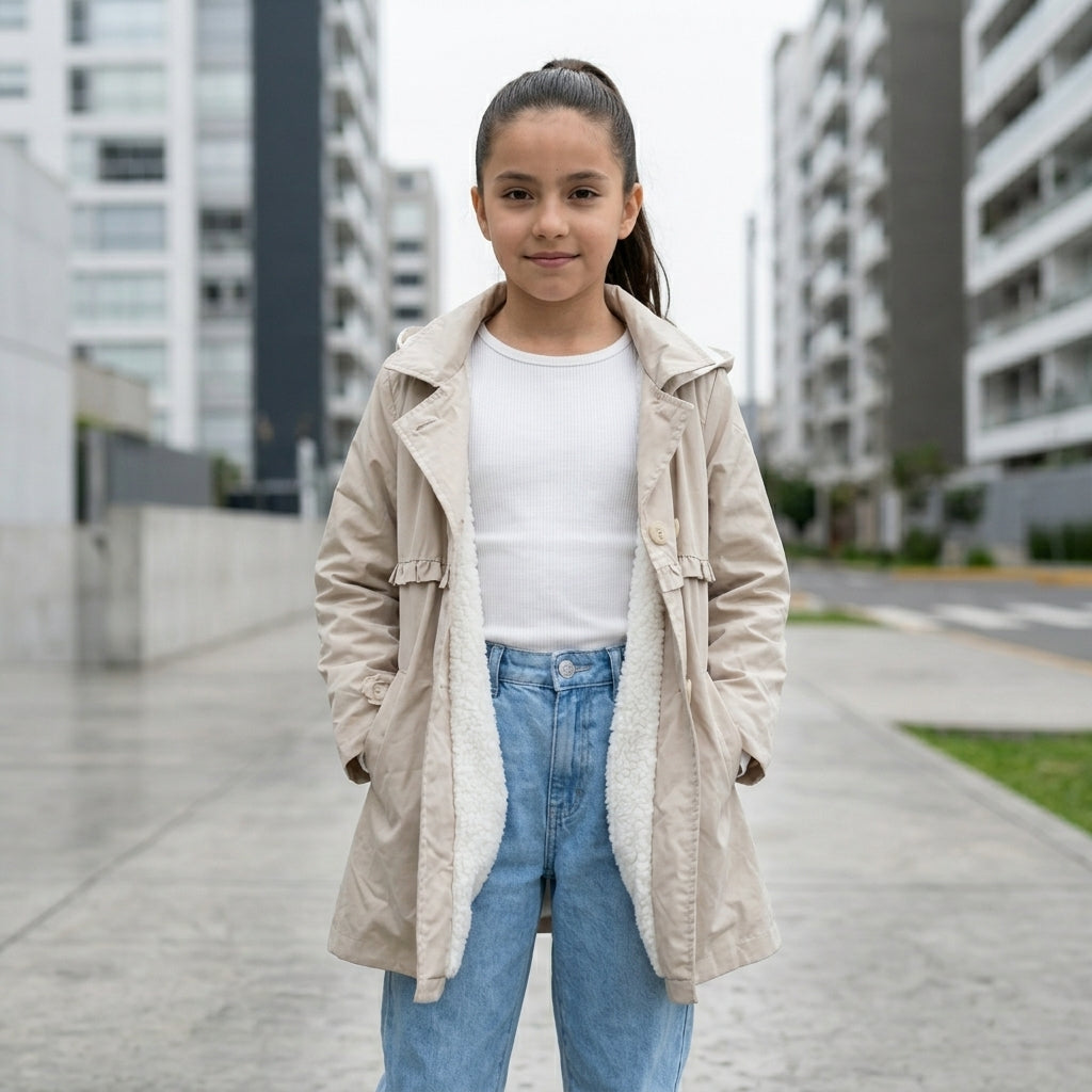 Casaca Trench Niña con Capucha Beige