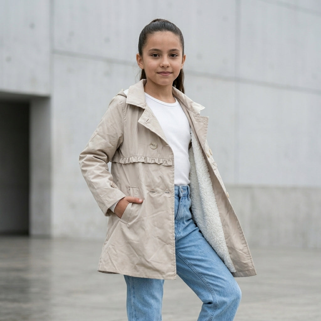 Casaca Trench Niña con Capucha Beige