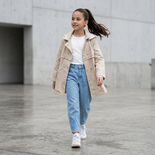 Casaca trench beige niña desmontable capucha – Angela Kids