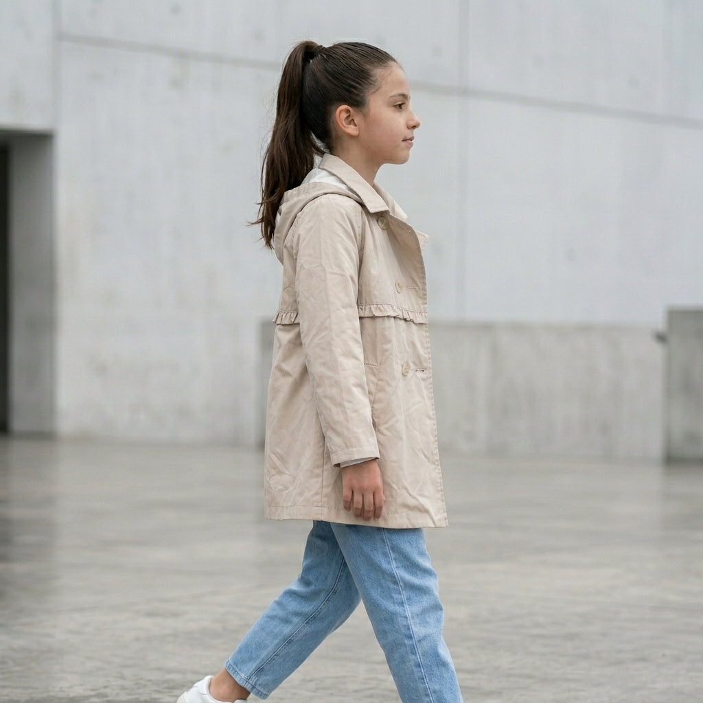Casaca Trench Niña con Capucha Beige
