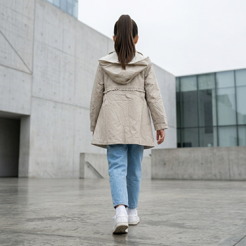 Casaca Trench Niña con Capucha Beige