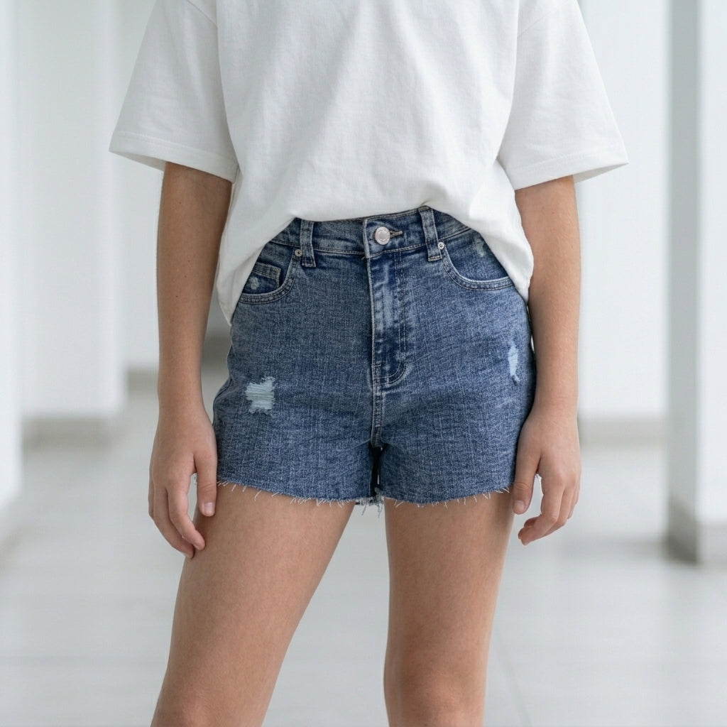 Short Jean Rasgado para Niña