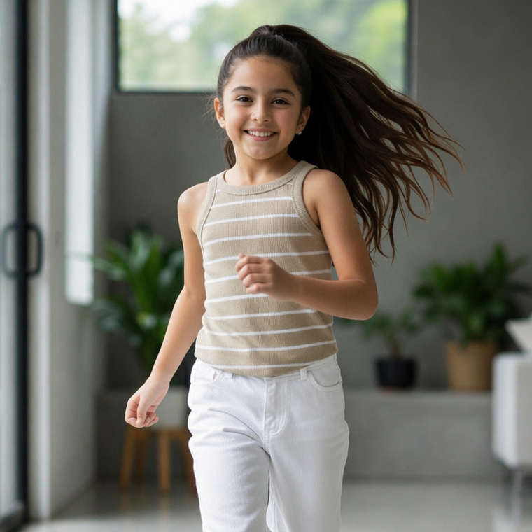 Top niña rib acanalado beige con rayas – Angela Kids Perú