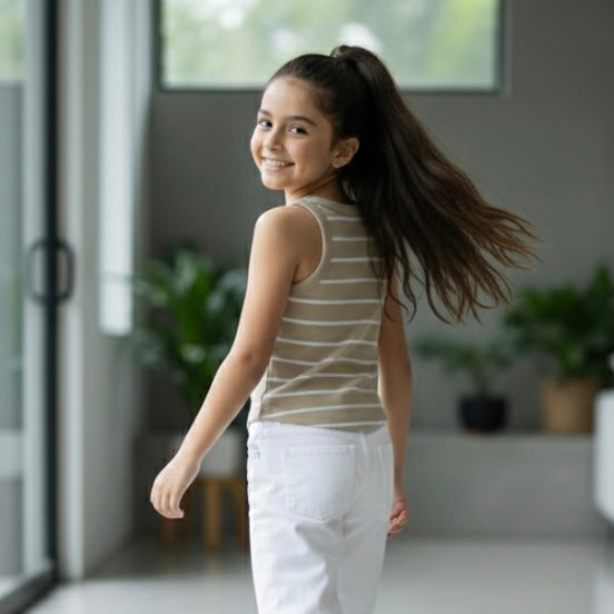 Top niña rib acanalado beige rayas Angela Kids Perú