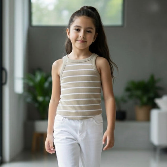 Top niña rib acanalado beige rayas Angela Kids Perú