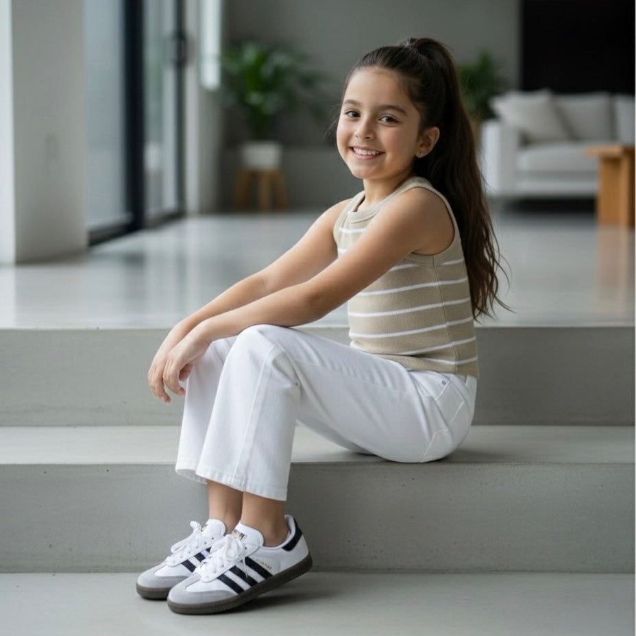 Top rib niña beige listado casual – Angela Kids