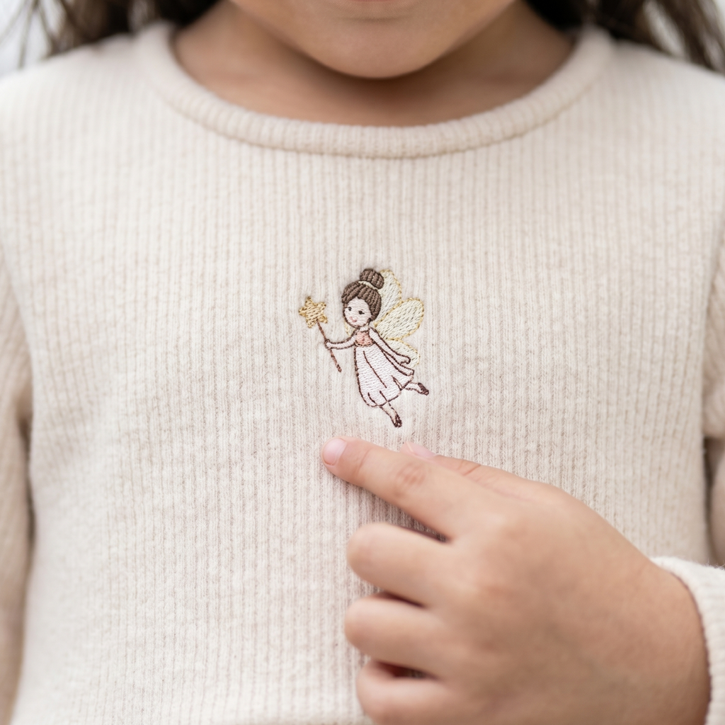 Polivestido Niña Manga Larga Swing Crema con Bordado Hada