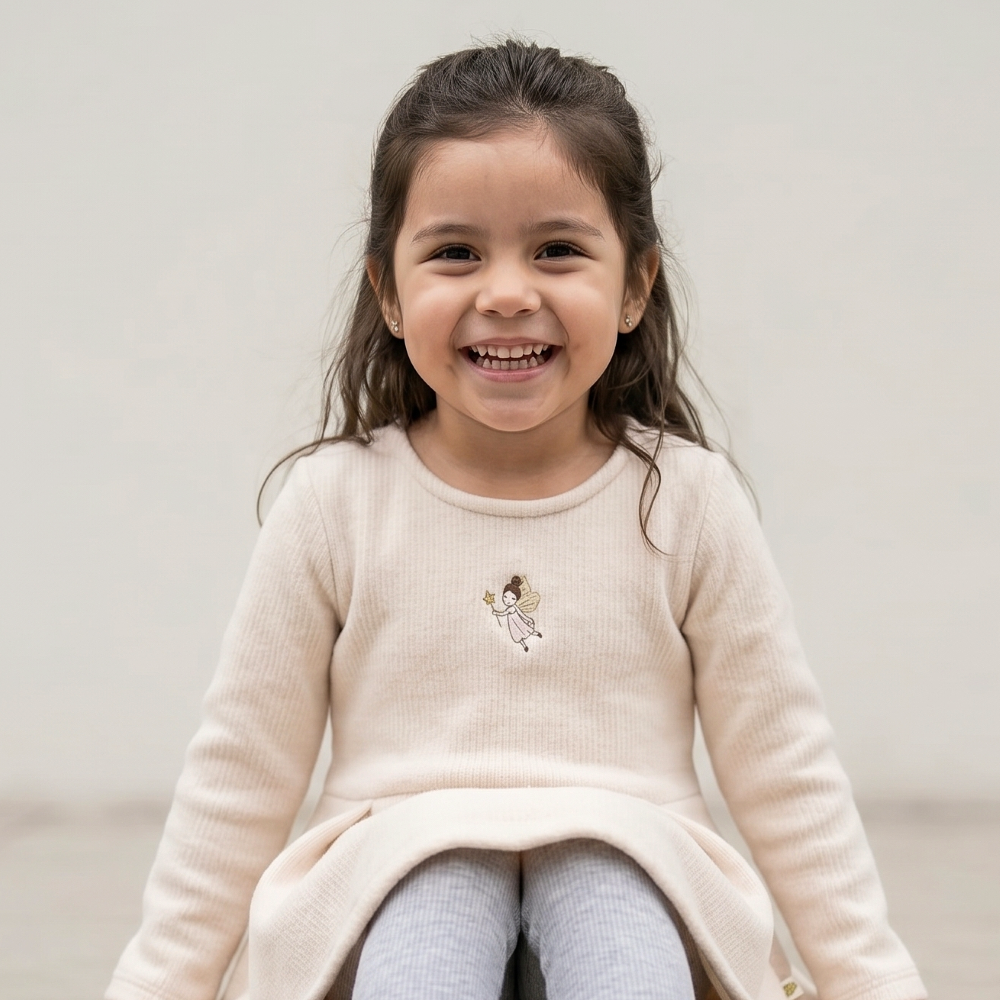 Polivestido Niña Manga Larga Swing Crema con Bordado Hada
