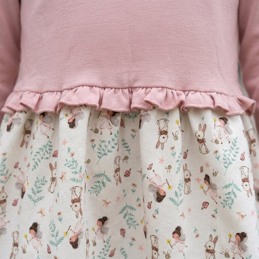 Vestido Manga Larga Niña Rosa | Algodón Estampado