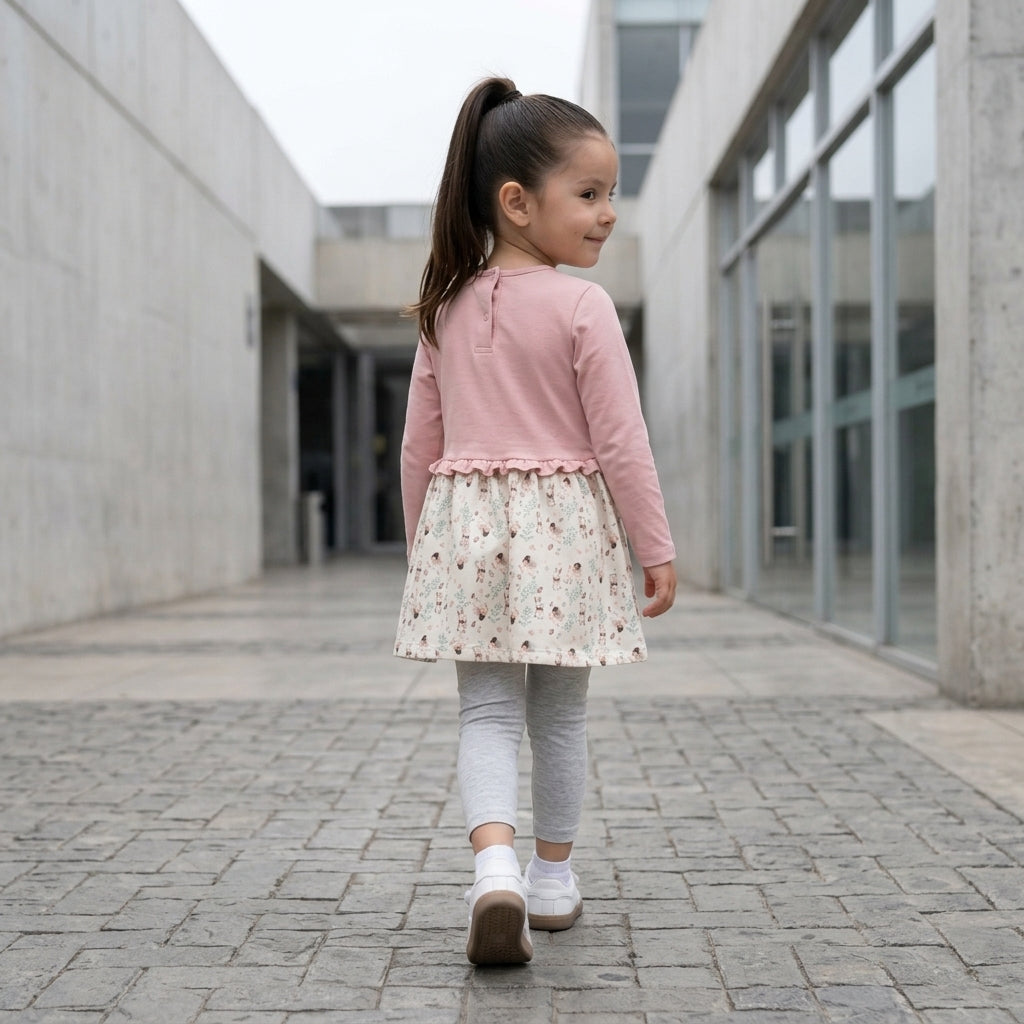Vestido Manga Larga Niña Rosa | Algodón Estampado
