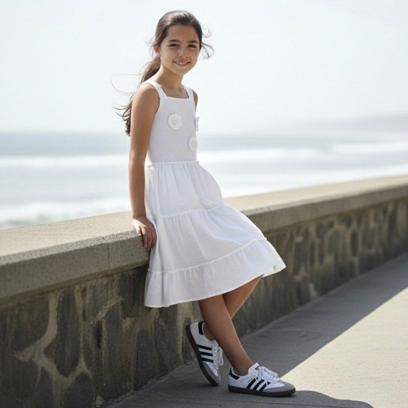 Vestido niña broderie blanco sin manga – Angela Kids Perú