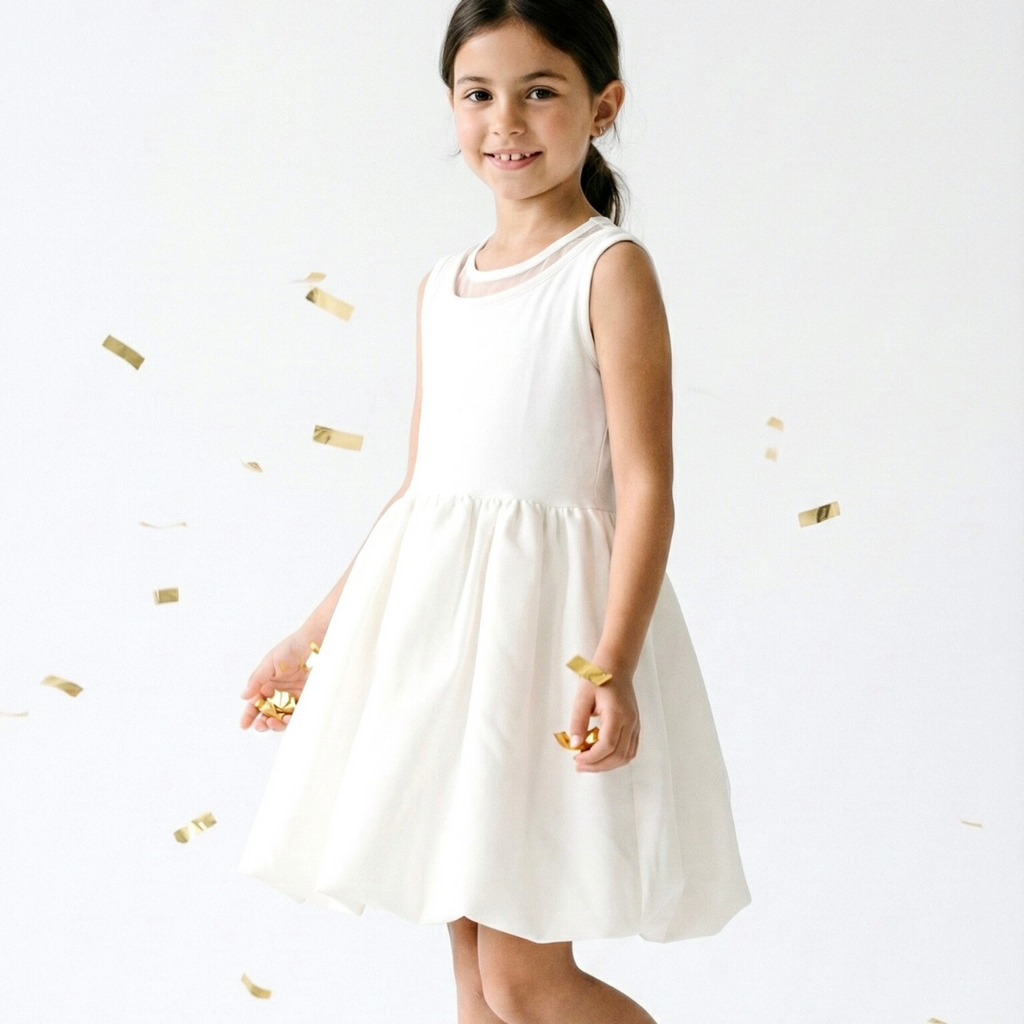 Vestido niña globo color hueso – Angela Kids Perú