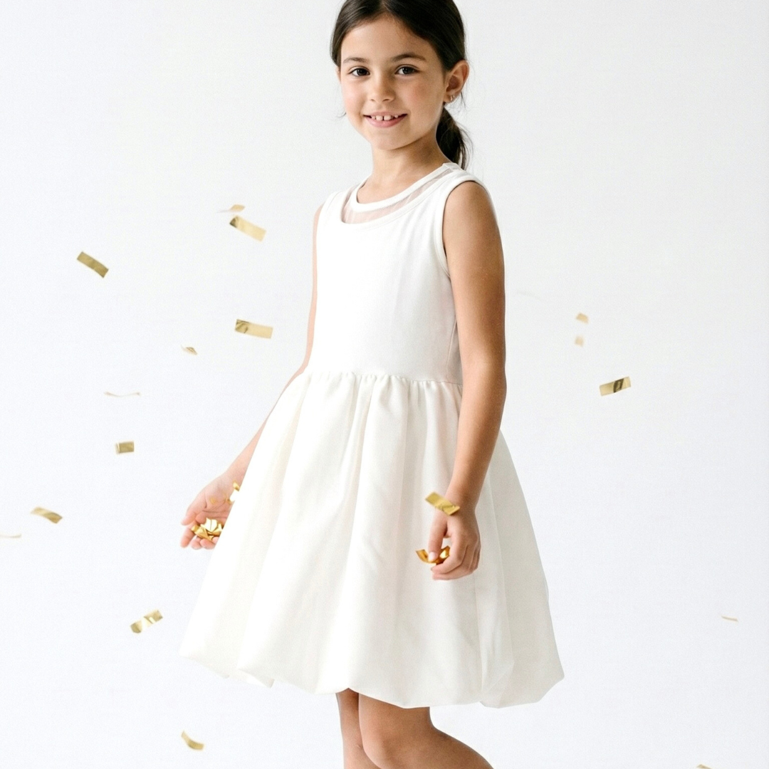 Vestido niña globo color hueso – Angela Kids Perú