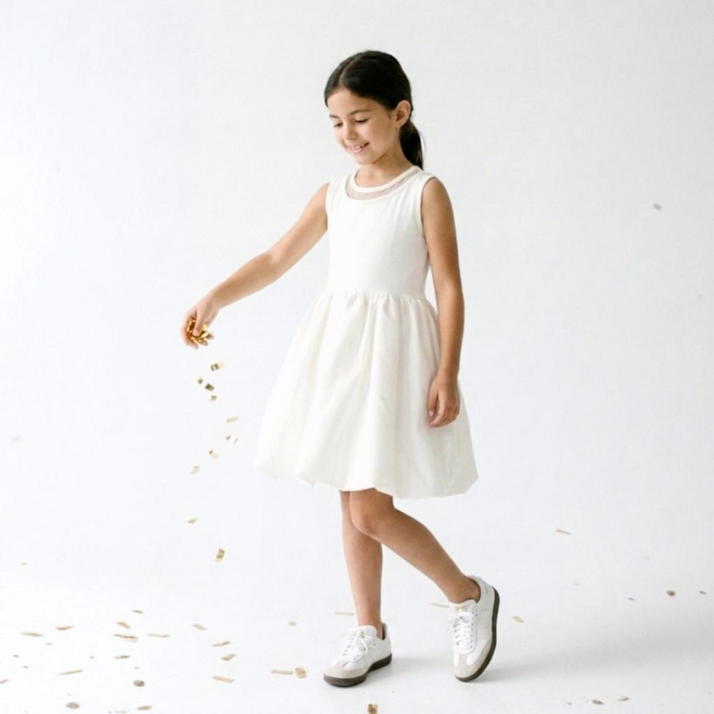 Vestido niña globo color hueso – Angela Kids Perú