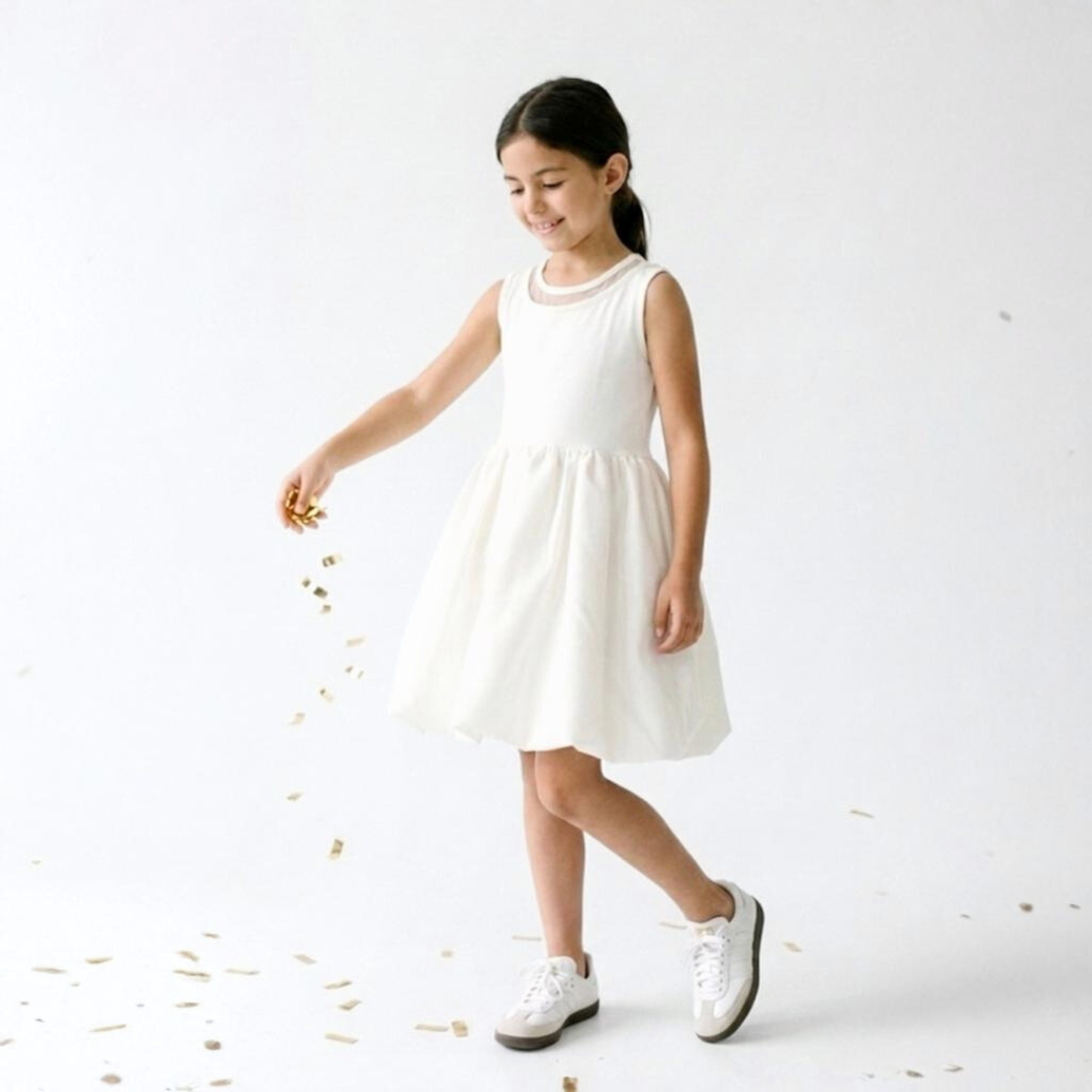 Vestido niña globo color hueso – Angela Kids Perú