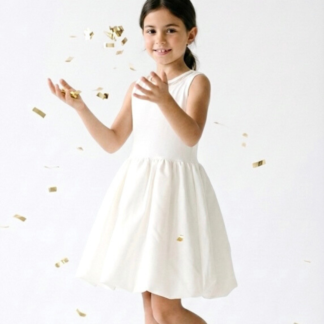 Vestido niña silueta globo crema hueso – Angela Kids ropa para niñas